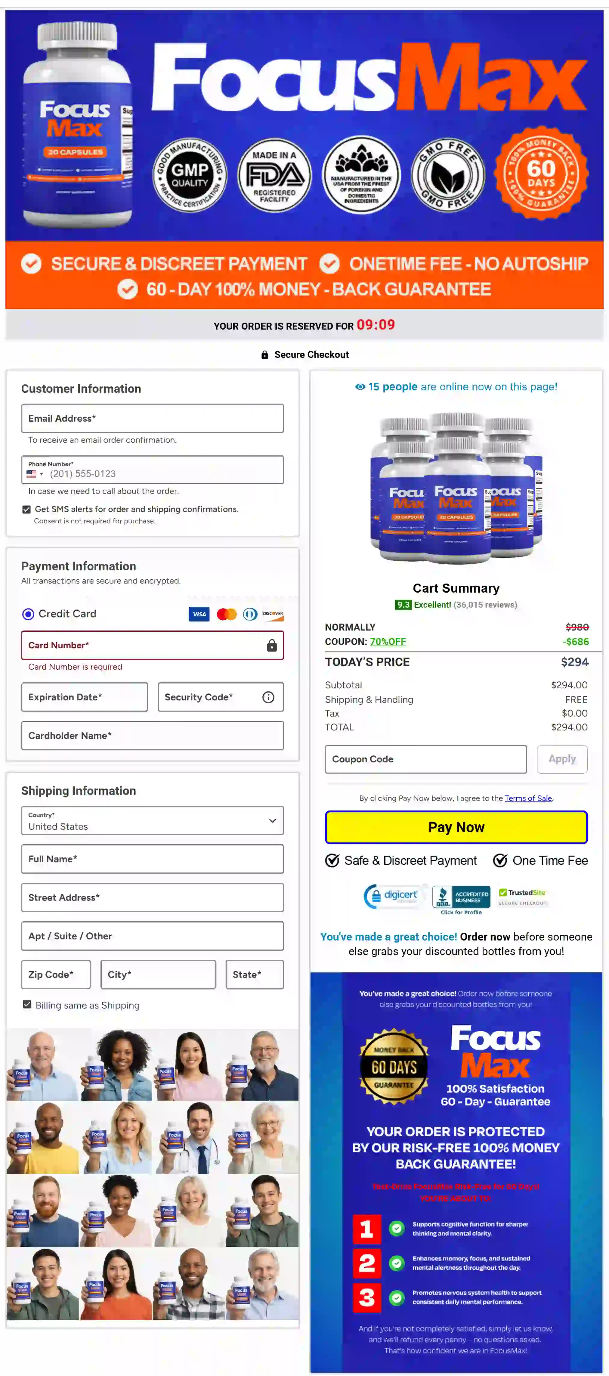 Focusmax secure checkout and payment process
